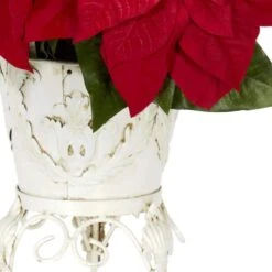 21in. H Red Poinsettia With Metal Planter Silk Flower Arrangement -Holiday Glow Store nearly natural artificial christmas plants 1267 4f 1000