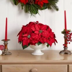 Indoor Poinsettia Artificial Arrangement In Urn -Holiday Glow Store nearly natural artificial christmas plants 1572 31 1000
