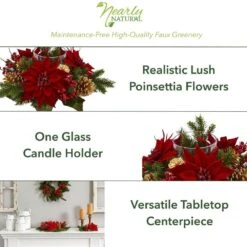 Poinsettia, Berry And Golden Pine Cone Candelabrum Artificial Arrangement -Holiday Glow Store nearly natural artificial christmas plants 4270 40 1000