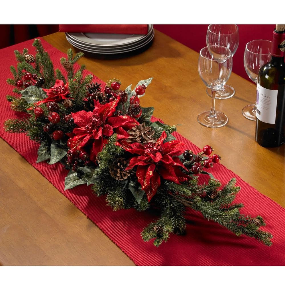 36 In. Artificial Poinsettia Centerpiece Berry 10 36 In. Artificial Poinsettia Centerpiece Berry - Image 8