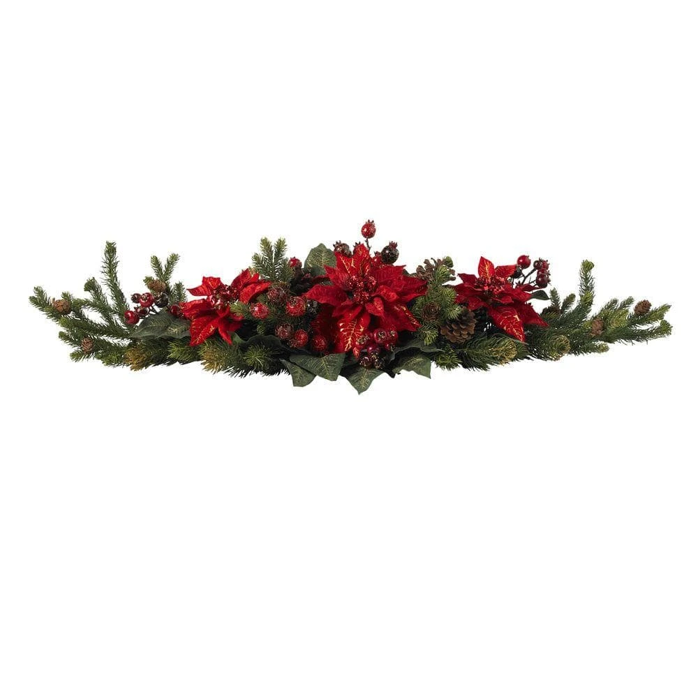 36 In. Artificial Poinsettia Centerpiece Berry 3 36 In. Artificial Poinsettia Centerpiece Berry