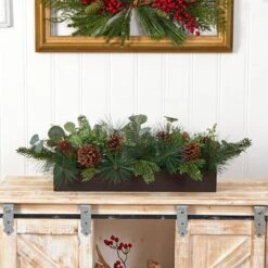 30 In. Unlit Evergreen Pine And Pine Cone Artificial Christmas Centerpiece Arrangement -Holiday Glow Store nearly natural artificial christmas plants a1838 1f 1000