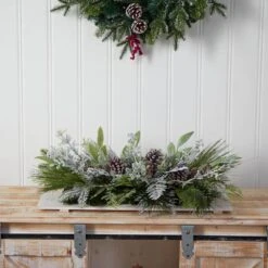 26 In. Unlit Holiday Flocked Winter Christmas Artificial Arrangement Cutting Board Wall Decor Or Table Arrangement -Holiday Glow Store nearly natural artificial christmas plants a1844 1f 1000
