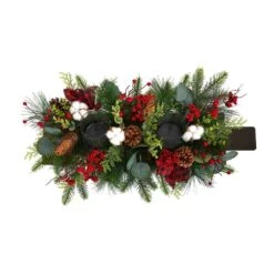 24 In. Unlit Holiday Berries, Pinecones And Eucalyptus Christmas Artificial Arrangement Cutting Board Table Arrangement -Holiday Glow Store nearly natural artificial christmas plants a1845 4f 1000