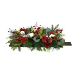 24 In. Unlit Holiday Berries, Pinecones And Eucalyptus Christmas Artificial Arrangement Cutting Board Table Arrangement