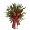 28 In. Unlit Holiday Winter Greenery, Berries And Plaid Bow Artificial Christmas Arrangement Home Decor -Holiday Glow Store nearly natural artificial christmas plants a1847 64 1000