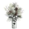 28 In. Unlit Frosted Greenery And Pinecone With Plaid Bow Artificial Christmas Arrangement In Decorative Tin 1 28 In. Unlit Frosted Greenery And Pinecone With Plaid Bow Artificial Christmas Arrangement In Decorative Tin -Holiday Glow Store nearly natural artificial christmas plants a1848 64 1000