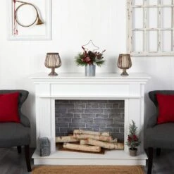 17 In. Unlit Pinecone And Berries Artificial Christmas Arrangement With Decorative Metal Vase And Wire Christmas Tree -Holiday Glow Store nearly natural artificial christmas plants a1850 31 1000