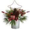 17 In. Unlit Pinecone And Berries Artificial Christmas Arrangement With Decorative Metal Vase And Wire Christmas Tree -Holiday Glow Store nearly natural artificial christmas plants a1850 64 1000