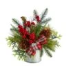 12 In. Unlit Holiday Winter Pinecones, Berries, Greenery And Plaid Bow Artificial Christmas Table Arrangement -Holiday Glow Store nearly natural artificial christmas plants a1852 64 1000
