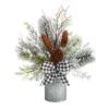 20 In. Unlit Holiday Winter Greenery With Pinecones And Gingham Plaid Bow Table Artificial Christmas Arrangement -Holiday Glow Store nearly natural artificial christmas plants a1853 64 1000