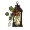 12 In. Unlit Holiday Berries And Greenery Metal Lantern Artificial Table Christmas Arrangement With LED Candle Included -Holiday Glow Store nearly natural artificial christmas plants a1858 64 1000