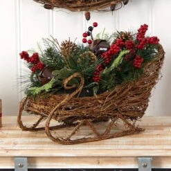 18 In. Unlit Christmas Sleigh With Pine, Pinecones And Berries Artificial Christmas Arrangement 10 18 In. Unlit Christmas Sleigh With Pine, Pinecones And Berries Artificial Christmas Arrangement -Holiday Glow Store nearly natural artificial christmas plants a1860 1f 1000