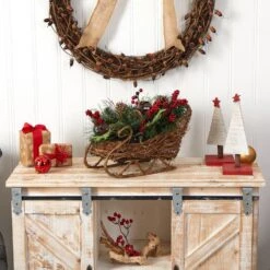 18 In. Unlit Christmas Sleigh With Pine, Pinecones And Berries Artificial Christmas Arrangement 11 18 In. Unlit Christmas Sleigh With Pine, Pinecones And Berries Artificial Christmas Arrangement -Holiday Glow Store nearly natural artificial christmas plants a1860 31 1000