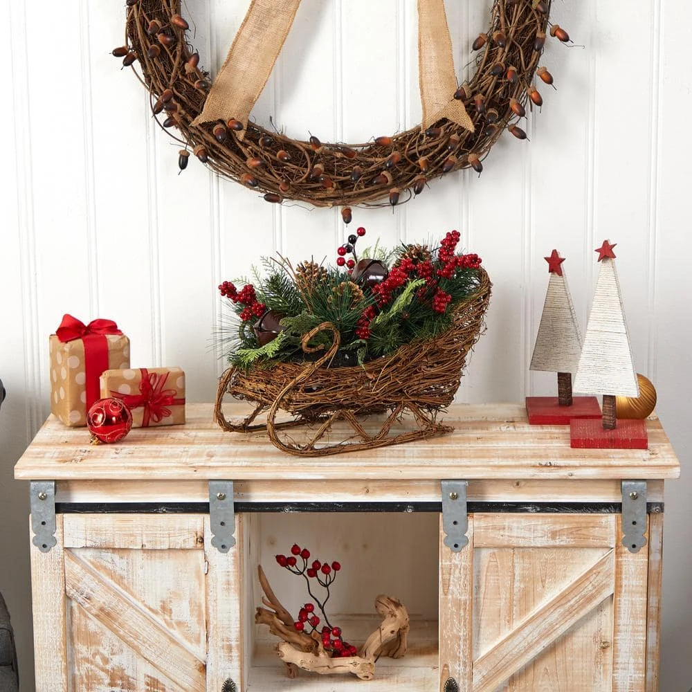 18 In. Unlit Christmas Sleigh With Pine, Pinecones And Berries Artificial Christmas Arrangement 7 18 In. Unlit Christmas Sleigh With Pine, Pinecones And Berries Artificial Christmas Arrangement - Image 5