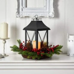 16 In. Unlit Holiday Christmas Berries, Pinecones And Greenery With Lantern And LED Candle Artificial Table Arrangement 12 16 In. Unlit Holiday Christmas Berries, Pinecones And Greenery With Lantern And LED Candle Artificial Table Arrangement -Holiday Glow Store nearly natural artificial christmas plants a1863 4f 1000