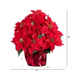 19 In. Red Lush Poinsettia Artificial Arrangement In Red Wrapped Planter -Holiday Glow Store nearly natural artificial christmas plants a2172 c3 1000