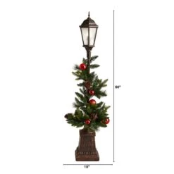 5 Ft. Pre-lit Indoor/Outdoor Artificial Christmas Decorated Lamp Post With Greenery, Ornaments, 50 LED Lights For Porch -Holiday Glow Store nearly natural artificial christmas plants d1031 c3 1000