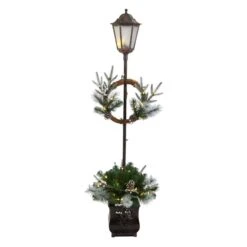 5 Ft. Pre-lit Indoor/Outdoor Artificial Christmas Decorated Lamp Post With Greenery, Decorative Container, 50 LED Lights
