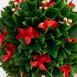 15 In. UV Resistant Artificial Red Tip Photinia Christmas Hanging Ball With Gold Berries (Indoor/Outdoor) -Holiday Glow Store nearly natural artificial christmas plants p2206 4f 1000