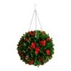 15 In. UV Resistant Artificial Red Tip Photinia Christmas Hanging Ball With Gold Berries (Indoor/Outdoor) -Holiday Glow Store nearly natural artificial christmas plants p2206 64 1000