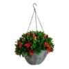24 In. Pre-Lit UV Resistant Faux Red Tip Photinia & Gold Berries Christmas Hanging Basket With 34-Warm White LED Lights -Holiday Glow Store nearly natural artificial christmas plants p2207 64 1000