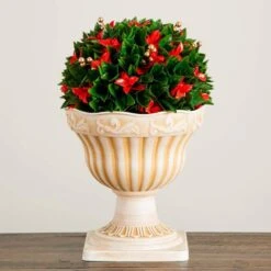 22 In. UV Resistant Artificial Red Tip Photinia Christmas Ball In Classic Decorative Planter (Indoor/Outdoor) -Holiday Glow Store nearly natural artificial christmas plants p2208 1f 1000