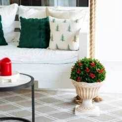 22 In. UV Resistant Artificial Red Tip Photinia Christmas Ball In Classic Decorative Planter (Indoor/Outdoor) -Holiday Glow Store nearly natural artificial christmas plants p2208 31 1000