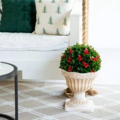 22 In. UV Resistant Artificial Red Tip Photinia Christmas Ball In Classic Decorative Planter (Indoor/Outdoor) -Holiday Glow Store nearly natural artificial christmas plants p2208 44 1000