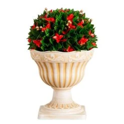 22 In. UV Resistant Artificial Red Tip Photinia Christmas Ball In Classic Decorative Planter (Indoor/Outdoor)
