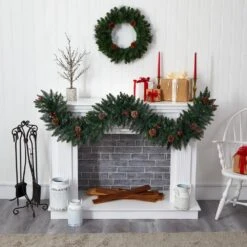 6 Ft. Pre-Lit Snow Dusted Artificial Christmas Garland With 50 Multi-Colored LED Lights, Berries And Pinecones -Holiday Glow Store nearly natural christmas garland 4463 1f 1000