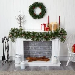 6 Ft. Pre-Lit Snow Tipped Artificial Christmas Garland With 50 Warm White LED Lights And Berries -Holiday Glow Store nearly natural christmas garland 4464 1f 1000