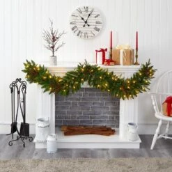 6 Ft. Pre-Lit Christmas Pine Artificial Garland With 50 Warm White LED Lights And Berries 11 6 Ft. Pre-Lit Christmas Pine Artificial Garland With 50 Warm White LED Lights And Berries -Holiday Glow Store nearly natural christmas garland 4466 31 1000