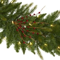 6 Ft. Pre-Lit Christmas Pine Artificial Garland With 50 Warm White LED Lights And Berries 9 6 Ft. Pre-Lit Christmas Pine Artificial Garland With 50 Warm White LED Lights And Berries -Holiday Glow Store nearly natural christmas garland 4466 4f 1000