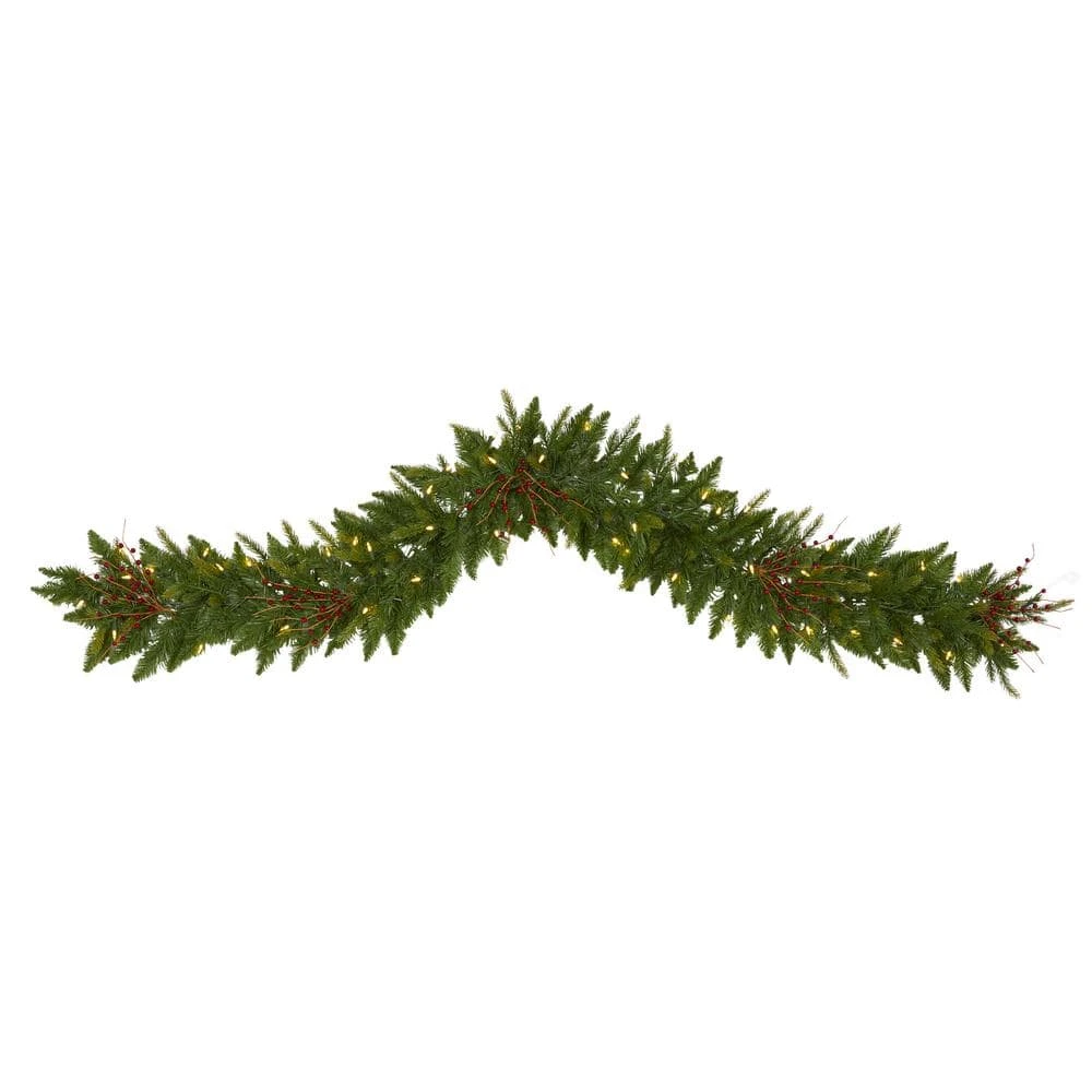6 Ft. Pre-Lit Christmas Pine Artificial Garland With 50 Warm White LED Lights And Berries 3 6 Ft. Pre-Lit Christmas Pine Artificial Garland With 50 Warm White LED Lights And Berries