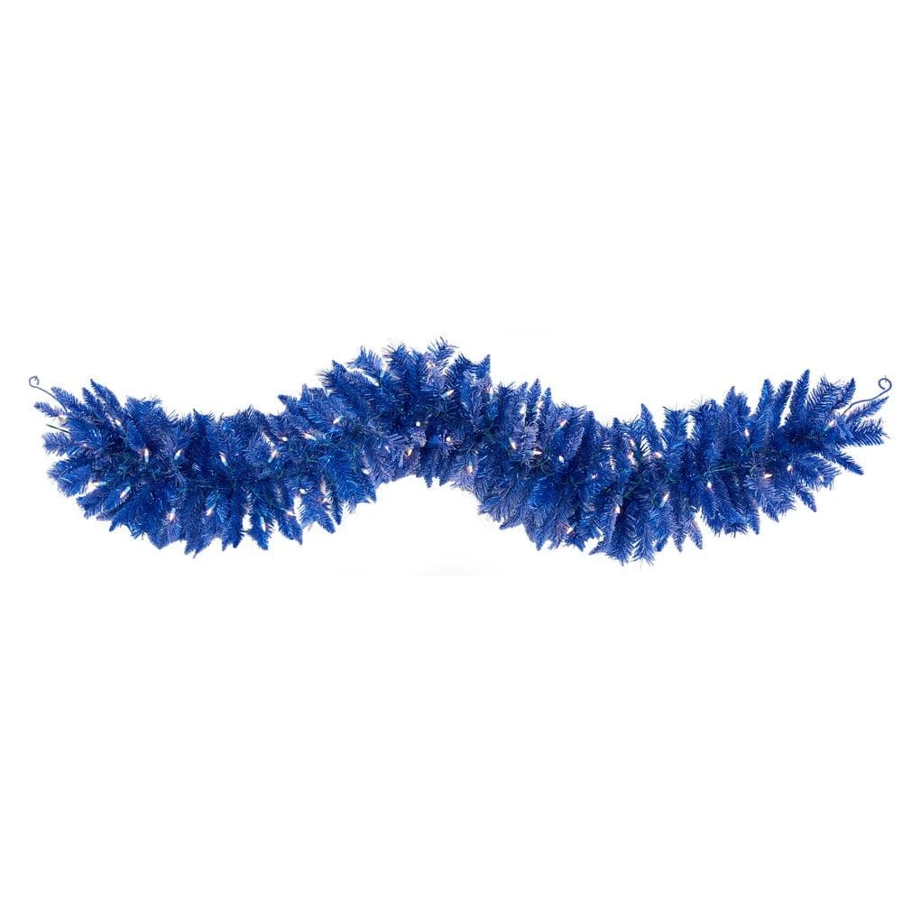 6 Ft. Pre-Lit Blue Artificial Christmas Garland With 50 Warm White Lights 3 6 Ft. Pre-Lit Blue Artificial Christmas Garland With 50 Warm White Lights