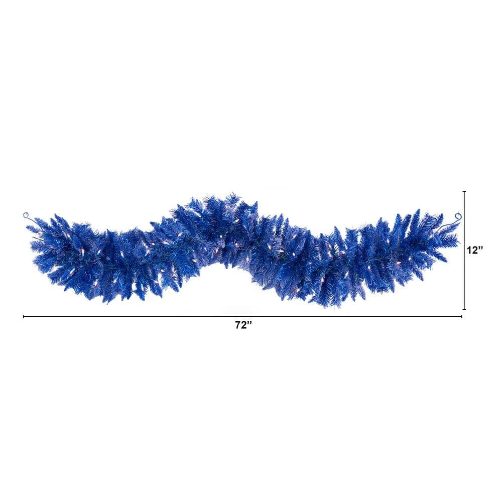 6 Ft. Pre-Lit Blue Artificial Christmas Garland With 50 Warm White Lights 4 6 Ft. Pre-Lit Blue Artificial Christmas Garland With 50 Warm White Lights - Image 2