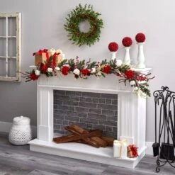 6 Ft. Hydrangea Garland With White Roses -Holiday Glow Store nearly natural christmas garland 4900 31 1000