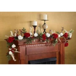 6 Ft. Hydrangea Garland With White Roses -Holiday Glow Store nearly natural christmas garland 4900 40 1000