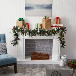 9 Ft. Battery Operated Pre-lit Ornament And Pinecone Artificial Christmas Garland With 50 Clear LED Lights 17 9 Ft. Battery Operated Pre-lit Ornament And Pinecone Artificial Christmas Garland With 50 Clear LED Lights -Holiday Glow Store nearly natural christmas garland w1106 31 1000