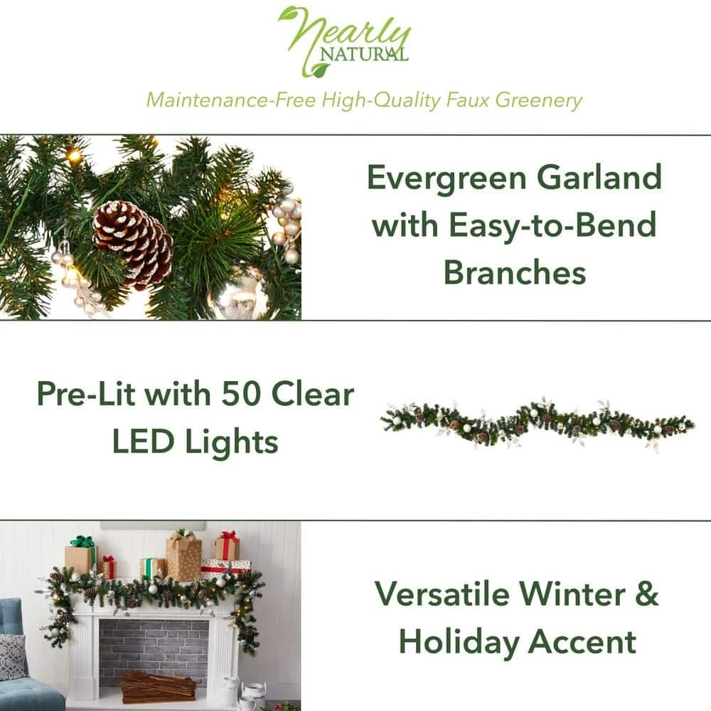 9 Ft. Battery Operated Pre-lit Ornament And Pinecone Artificial Christmas Garland With 50 Clear LED Lights 5 9 Ft. Battery Operated Pre-lit Ornament And Pinecone Artificial Christmas Garland With 50 Clear LED Lights - Image 3