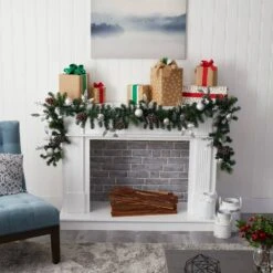 9 Ft. Battery Operated Pre-lit Ornament And Pinecone Artificial Christmas Garland With 50 Clear LED Lights 16 9 Ft. Battery Operated Pre-lit Ornament And Pinecone Artificial Christmas Garland With 50 Clear LED Lights -Holiday Glow Store nearly natural christmas garland w1106 44 1000