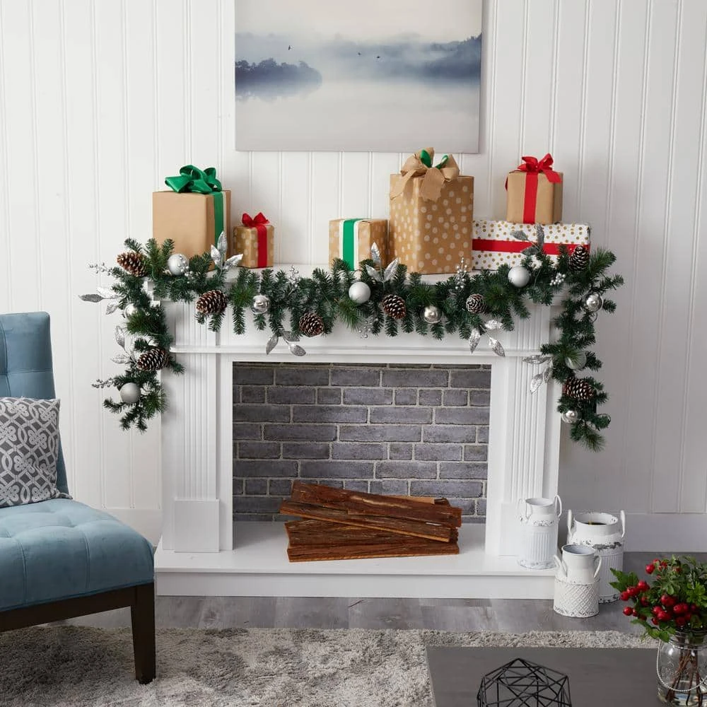 9 Ft. Battery Operated Pre-lit Ornament And Pinecone Artificial Christmas Garland With 50 Clear LED Lights 9 9 Ft. Battery Operated Pre-lit Ornament And Pinecone Artificial Christmas Garland With 50 Clear LED Lights - Image 7