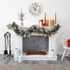 6 Ft. Battery Operated Pre-lit Flocked Mixed Pine Artificial Christmas Garland With 50 LED Lights, Pine Cones, Berries -Holiday Glow Store nearly natural christmas garland w1130 31 1000