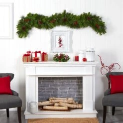 6 Ft. Pre-lit LED Colorado Fir Artificial Christmas Garland With 50 Multicolored LED Lights, Berries And Pinecones -Holiday Glow Store nearly natural christmas garland w1298 fa 1000