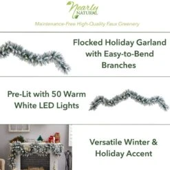 9 Ft. Pre-lit LED Flocked Artificial Christmas Garland With 50 Warm White LED Lights -Holiday Glow Store nearly natural christmas garland w1310 40 1000