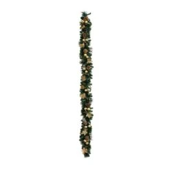 9 Ft. Pre-Lit Artificial Golden Frosted Christmas Garland With 50-Warm White LED Lights Pinecones, Berries And Ornaments -Holiday Glow Store nearly natural christmas garland w1385 4f 1000