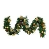 9 Ft. Pre-Lit Artificial Golden Frosted Christmas Garland With 50-Warm White LED Lights Pinecones, Berries And Ornaments -Holiday Glow Store nearly natural christmas garland w1385 64 1000