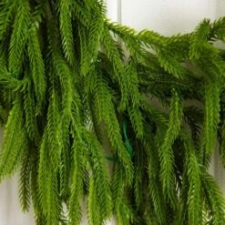 6 Ft. Pre-Lit Artificial Real Touch Norfolk Island Pine Garland With 35-Warm White LED Lights And Natural Look -Holiday Glow Store nearly natural christmas garland w1393 1f 1000
