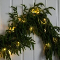 6 Ft. Pre-Lit Artificial Real Touch Norfolk Island Pine Garland With 35-Warm White LED Lights And Natural Look -Holiday Glow Store nearly natural christmas garland w1393 44 1000